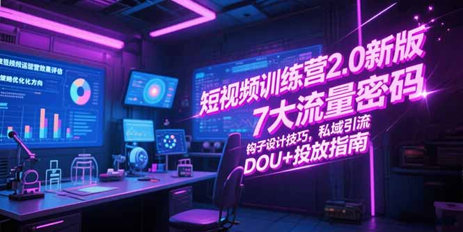 短视频训练营2.0新版，7大流量密码/钩子设计技巧/私域引流/DOU+投放指南-创新Ovo