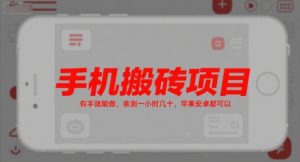 手机搬砖项目，有手就能做，亲测一小时几十，苹果安卓都可以-创新Ovo