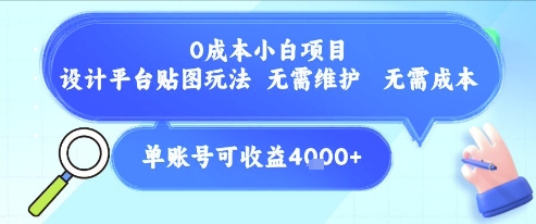0成本小白项目，设计平台贴图玩法，无需维护，无需成本，单账号单月可产生收益4k+-创新Ovo