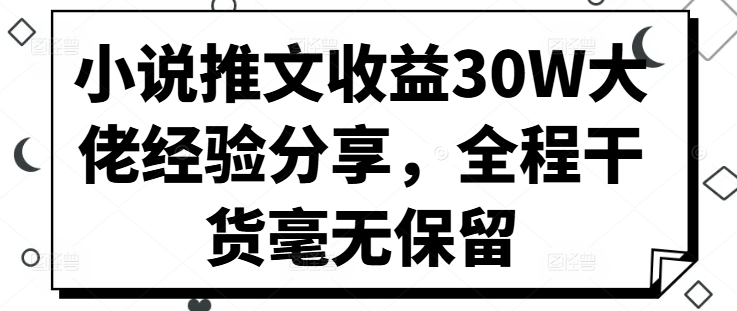 小说推文收益30W大佬经验分享，全程干货毫无保留-创新Ovo