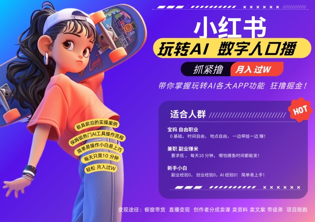 小红书数字人暴力起号，AI改写文案，再也不用费劲录口播，流量火爆月入破W轻松拿捏-创新Ovo