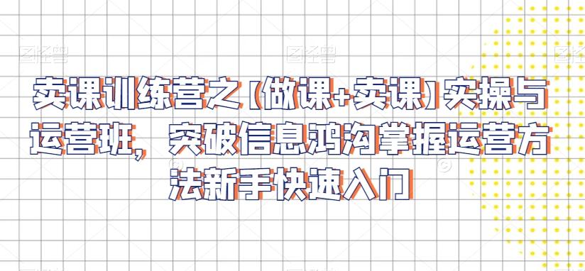 卖课训练营之【做课+卖课】实操与运营班，突破信息鸿沟掌握运营方法新手快速入门-创新Ovo