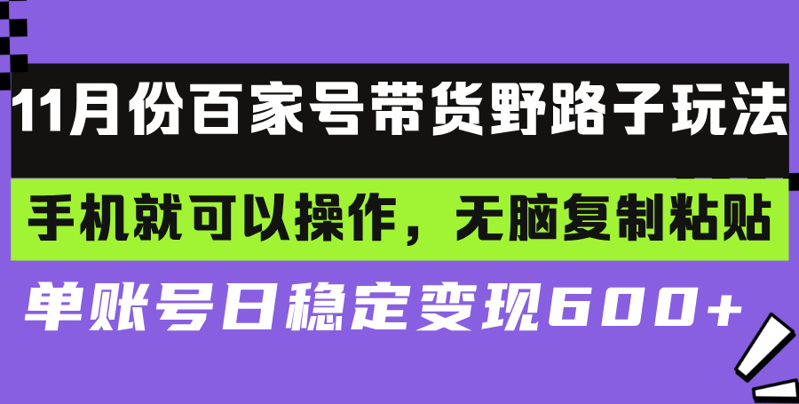 百家号带货野路子玩法 手机就可以操作，无脑复制粘贴 单账号日稳定变现…-创新Ovo