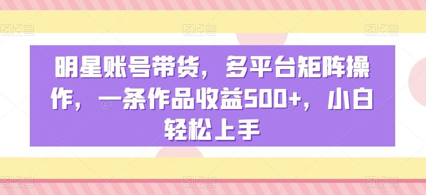 明星账号带货，多平台矩阵操作，一条作品收益500+，小白轻松上手【揭秘】-创新Ovo