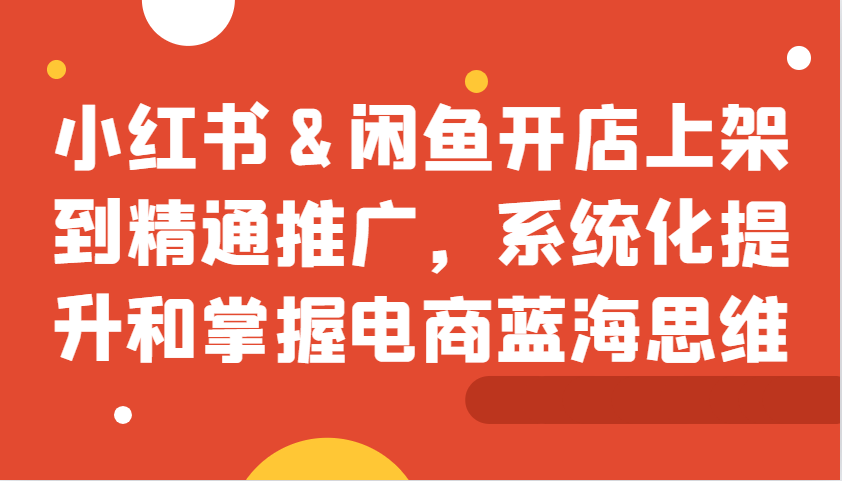 小红书&闲鱼开店上架到精通推广，系统化提升和掌握电商蓝海思维-创新Ovo