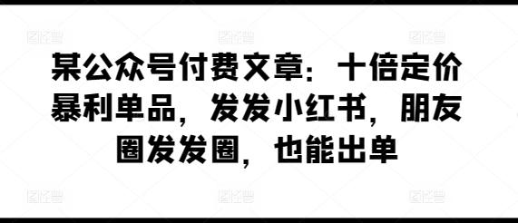 某公众号付费文章：十倍定价暴利单品，发发小红书，朋友圈发发圈，也能出单-创新Ovo
