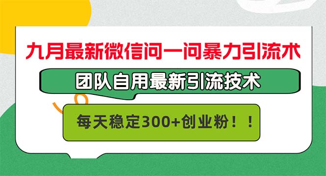 九月最新微信问一问暴力引流术，团队自用引流术，每天稳定300+创…-创新Ovo