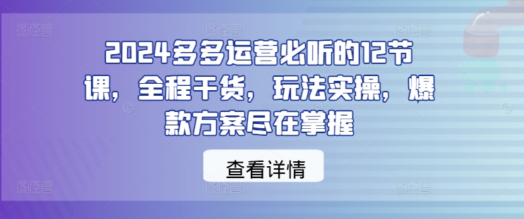 2024多多运营必听的12节课，全程干货，玩法实操，爆款方案尽在掌握-创新Ovo