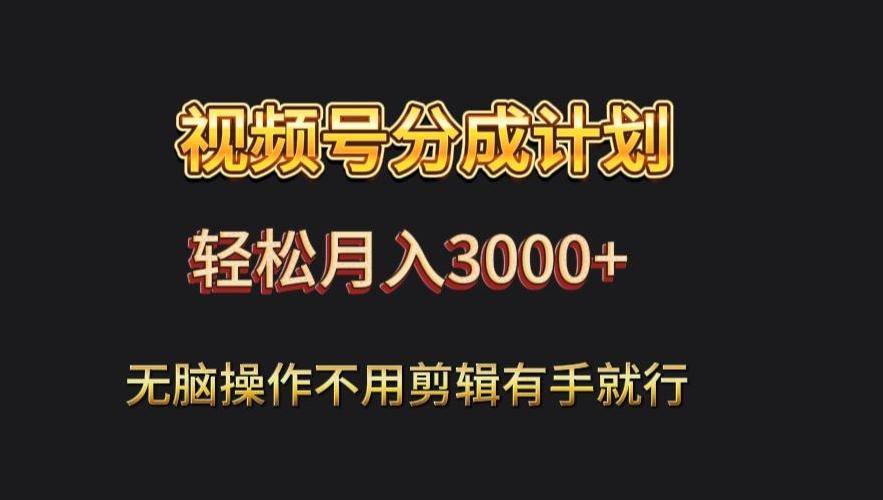视频号流量分成，不用剪辑，有手就行，轻松月入2000+-创新Ovo