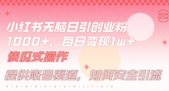 小红书无脑每日引流创业粉500+，小白每天只花半小时，躺赚长尾收益【揭秘】-创新Ovo