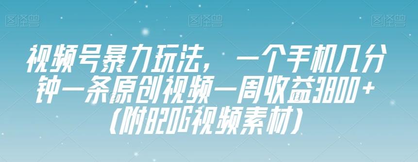 视频号暴力玩法，一个手机几分钟一条原创视频一周收益3800+（附820G视频素材）-创新Ovo