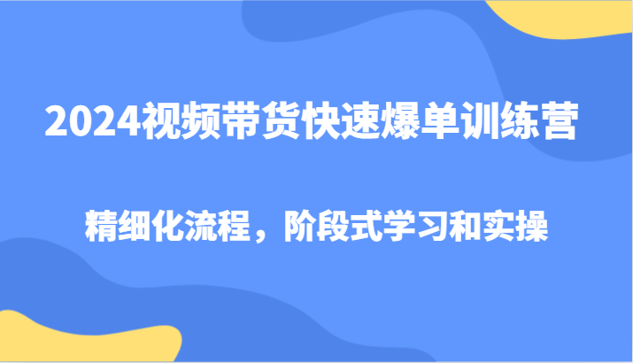 2024视频带货快速爆单训练营，精细化流程，阶段式学习和实操-创新Ovo
