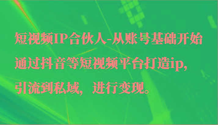 短视频IP合伙人-从账号基础开始通过抖音等短视频平台打造ip，引流到私域，进行变现。-创新Ovo