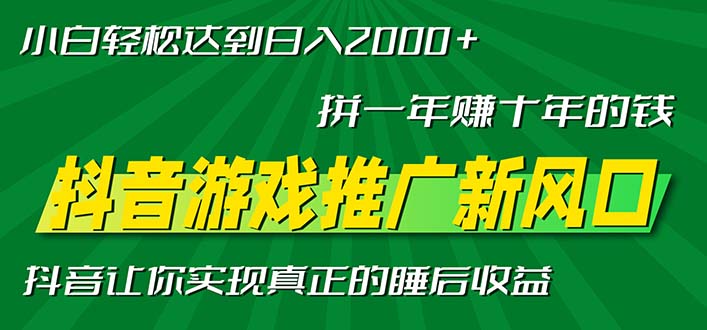 新风口抖音游戏推广—拼一年赚十年的钱，小白每天一小时轻松日入2000＋-创新Ovo