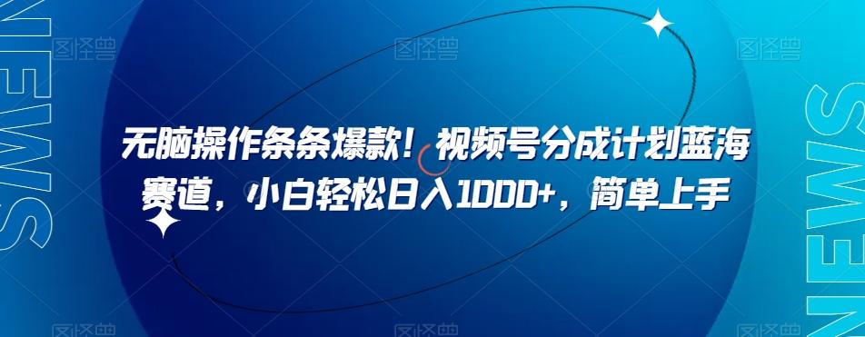 无脑操作条条爆款！视频号分成计划蓝海赛道，小白轻松日入1000+，简单上手-创新Ovo