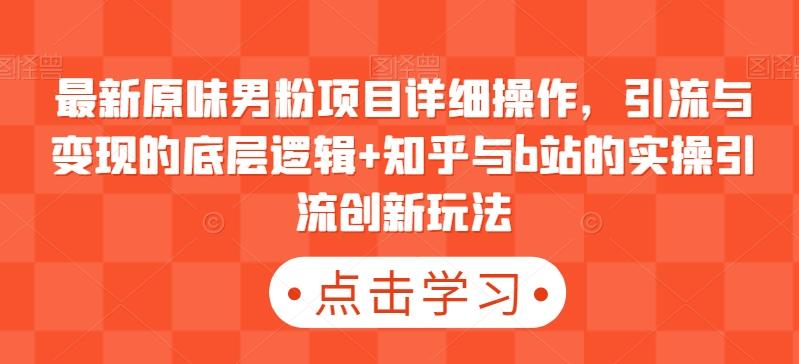最新原味男粉项目详细操作，引流与变现的底层逻辑+知乎与b站的实操引流创新玩法-创新Ovo
