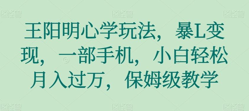 王阳明心学玩法，暴L变现，一部手机，小白轻松月入过万，保姆级教学【揭秘】-创新Ovo
