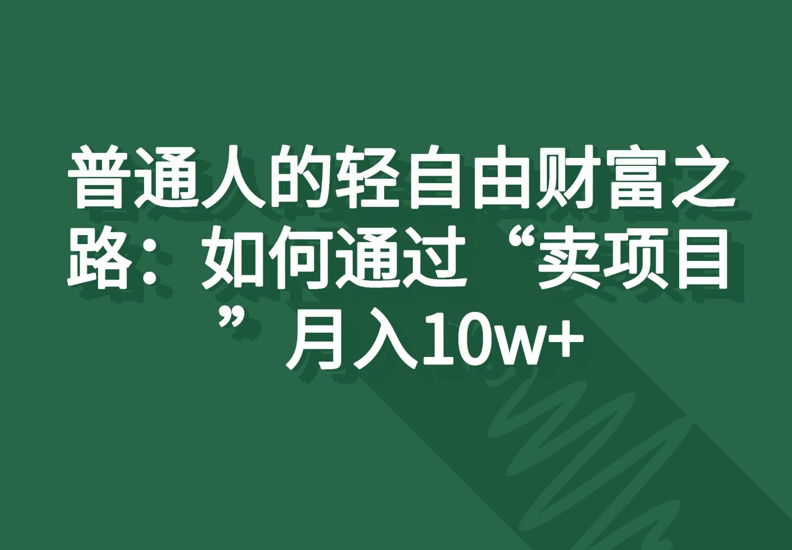 普通人的轻自由财富之路：如何通过“卖项目”月入10w+-创新Ovo