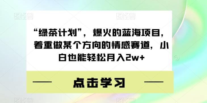 “绿茶计划”，爆火的蓝海项目，着重做某个方向的情感赛道，小白也能轻松月入2w+【揭秘】-创新Ovo