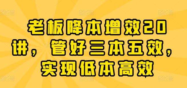 老板降本增效20讲，管好三本五效，实现低本高效-创新Ovo