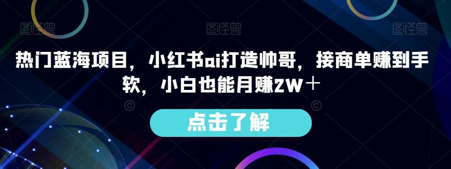 热门蓝海项目，小红书ai打造帅哥，接商单赚到手软，小白也能月赚2W＋-创新Ovo