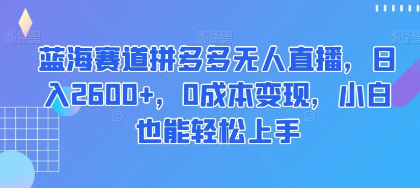 蓝海赛道拼多多无人直播，日入2600+，0成本变现，小白也能轻松上手【揭秘】-创新Ovo