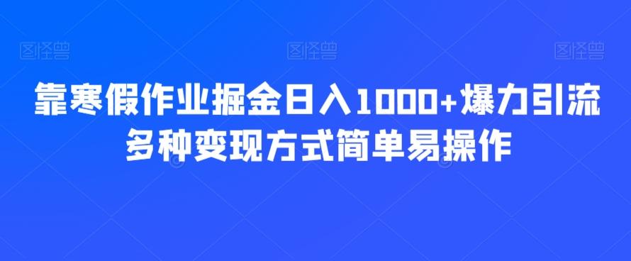 靠寒假作业掘金日入1000+爆力引流多种变现方式简单易操作-创新Ovo