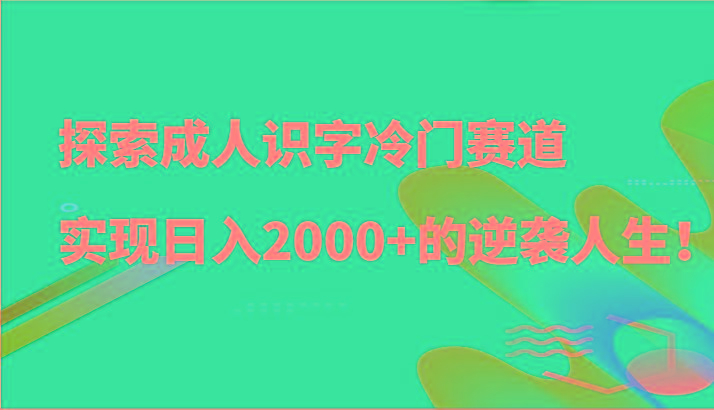 探索成人识字冷门赛道，实现日入2000+的逆袭人生！-创新Ovo