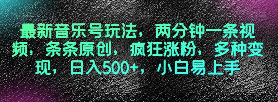 最新音乐号玩法，两分钟一条视频，条条原创，疯狂涨粉，多种变现，日入500+，小白易上手【揭秘】-创新Ovo