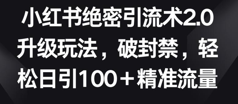 小红书绝密引流术2.0升级玩法，破封禁，轻松日引100+精准流量【揭秘】-创新Ovo