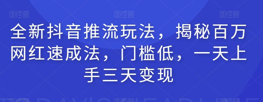 全新抖音推流玩法，揭秘百万网红速成法，门槛低，一天上手三天变现-创新Ovo