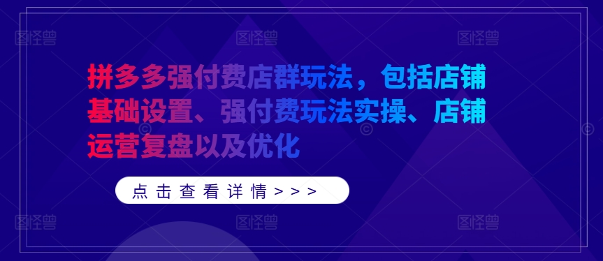 拼多多强付费店群玩法，包括店铺基础设置、强付费玩法实操、店铺运营复盘以及优化-创新Ovo