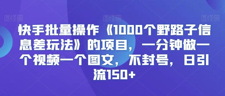 快手批量操作《1000个野路子信息差玩法》的项目，一分钟做一个视频一个图文，不封号，日引流150+【揭秘】-创新Ovo