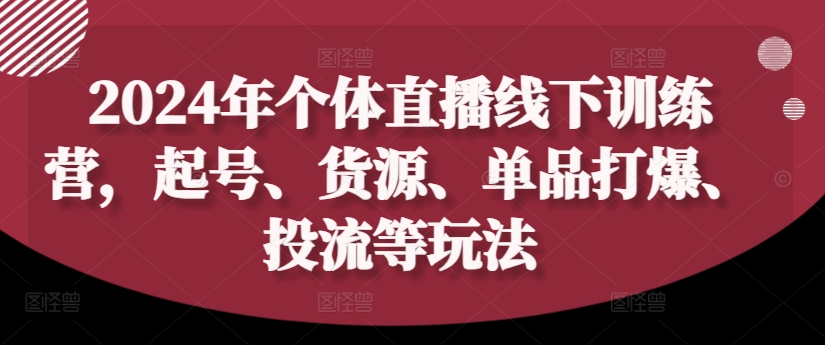 2024年个体直播训练营，起号、货源、单品打爆、投流等玩法-创新Ovo