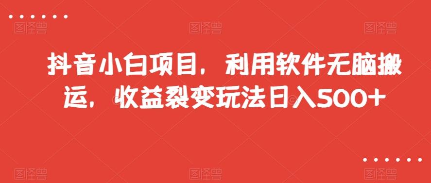 抖音小白项目，利用软件无脑搬运，收益裂变玩法日入500+【揭秘】-创新Ovo