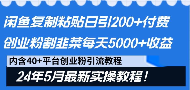 闲鱼复制粘贴日引200+付费创业粉，24年5月最新方法！割韭菜日稳定5000+收益-创新Ovo