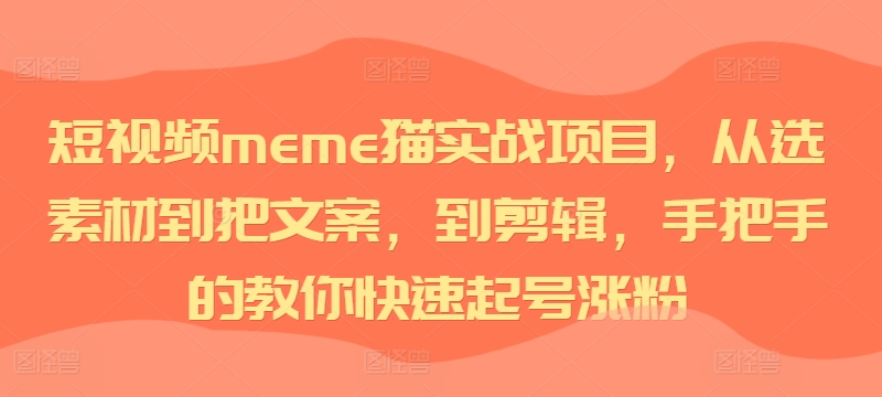 短视频meme猫实战项目，从选素材到把文案，到剪辑，手把手的教你快速起号涨粉-创新Ovo