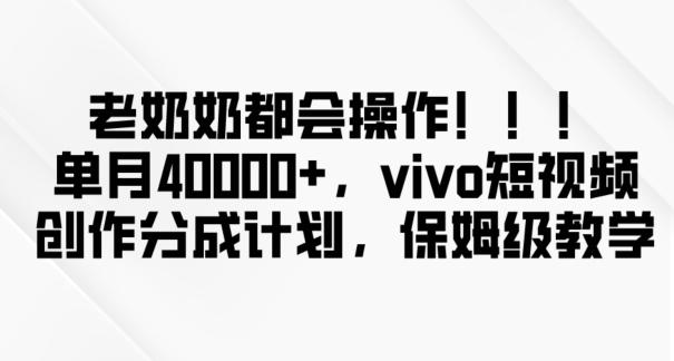 老奶奶都会操作，新平台无脑操作，单月40000+，vivo短视频创作分成计划【揭秘】-创新Ovo