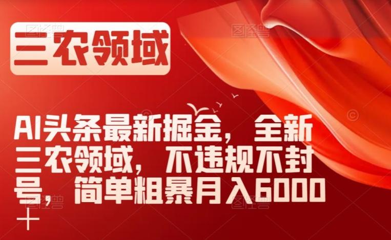 AI头条最新掘金，全新三农领域，不违规不封号，简单粗暴月入6000＋【揭秘】-创新Ovo
