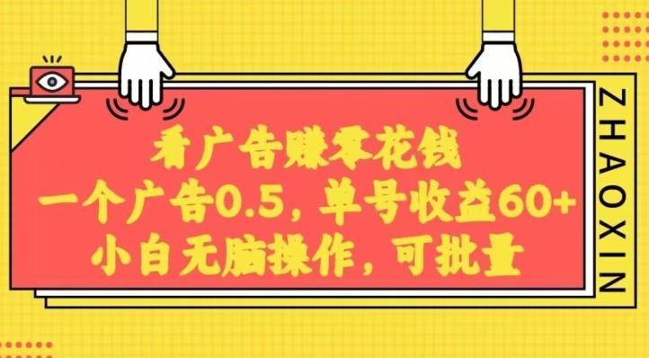 无脑看广告获取收益，一条广告0.5，日稳定60-100+，可批量放大，超级稳定-创新Ovo
