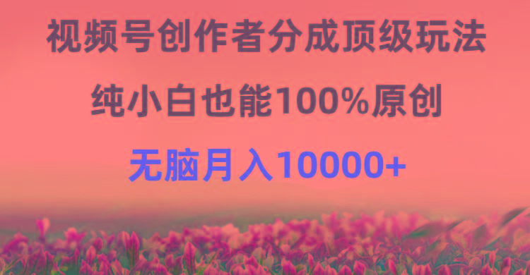 (9608期)视频号创作者分成顶级玩法，纯小白也能100%原创，无脑月入10000+-创新Ovo