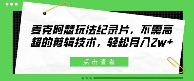 麦克阿瑟玩法纪录片，不需高超的剪辑技术，轻松月入2w+【揭秘】-创新Ovo