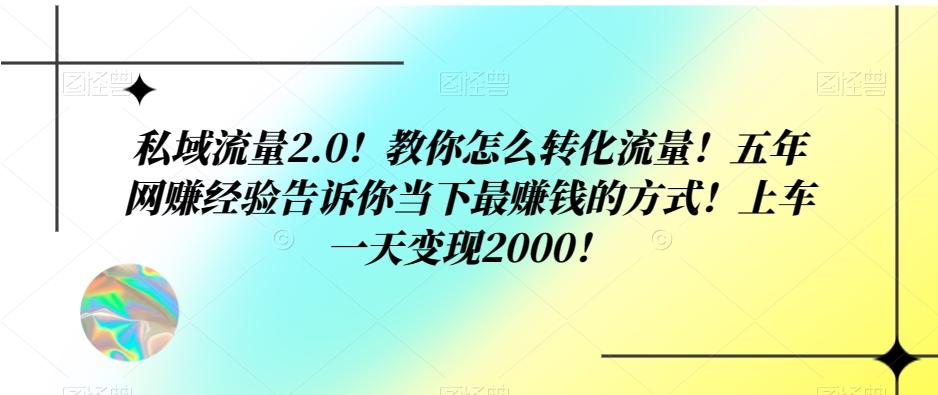 私域流量2.0！教你怎么转化流量！五年网赚经验告诉你当下最赚钱的方式！上车一天变现2000！-创新Ovo