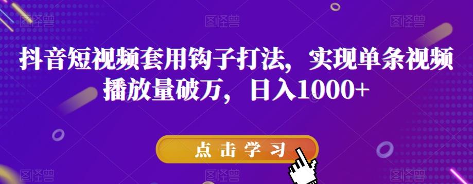 抖音短视频套用钩子打法，实现单条视频播放量破万，日入1000+【揭秘】-创新Ovo