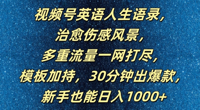 视频号英语人生语录，多重流量一网打尽，模板加持，30分钟出爆款，新手也能日入1000+【揭秘】-创新Ovo