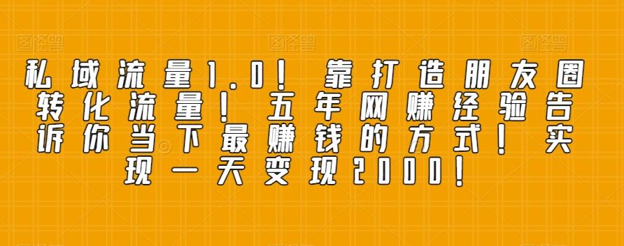 私域流量1.0！靠打造朋友圈转化流量！五年网赚经验告诉你当下最赚钱的方式！实现一天变现2000！-创新Ovo