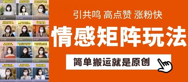 简单搬运，情感矩阵玩法，涨粉速度快，可带货，可起号【揭秘】-创新Ovo