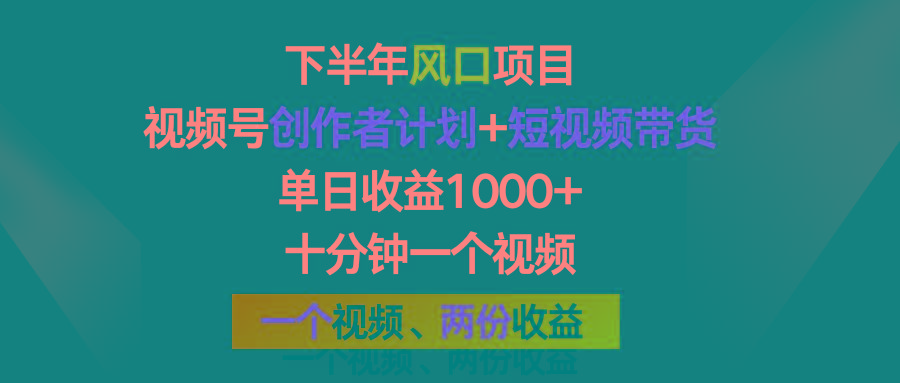 下半年风口项目，视频号创作者计划+视频带货，单日收益1000+，一个视频两份收益-创新Ovo