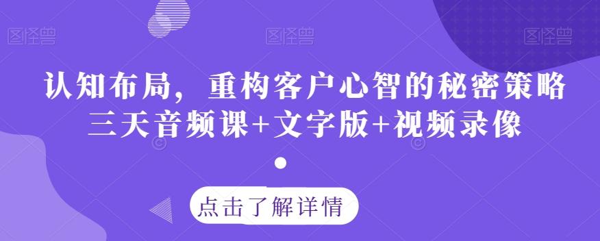 认知布局，重构客户心智的秘密策略三天音频课+文字版+视频录像-创新Ovo