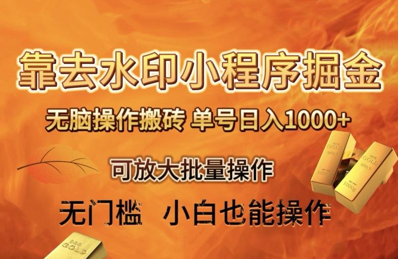 靠去水印小程序无脑操作搬砖，单号日入1000+保姆级教程可放大批量操作【揭秘】-创新Ovo
